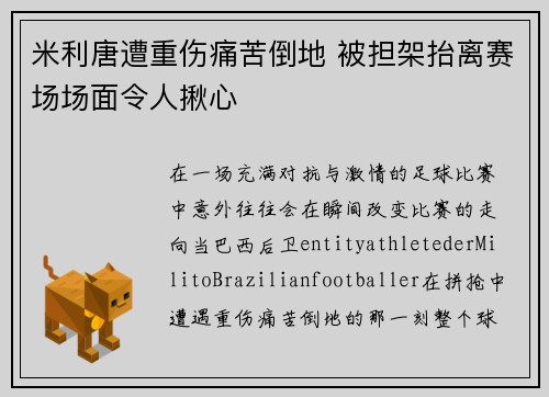 米利唐遭重伤痛苦倒地 被担架抬离赛场场面令人揪心 米利唐遭重伤痛苦倒地 被担架抬离赛场场面令人揪心