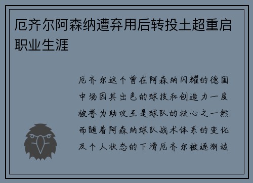 厄齐尔阿森纳遭弃用后转投土超重启职业生涯